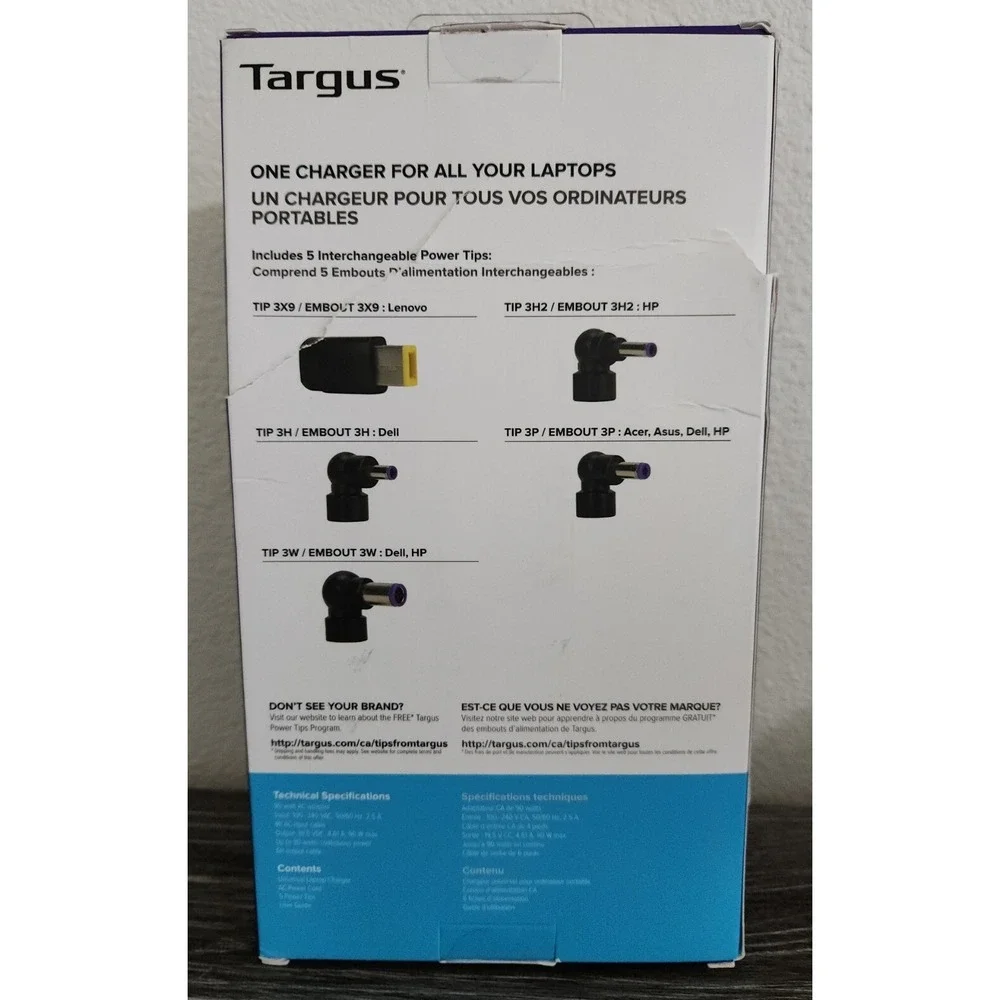 Targus Universal 90W Laptop Charger - Black (APA90US) - New, Open Damaged Box